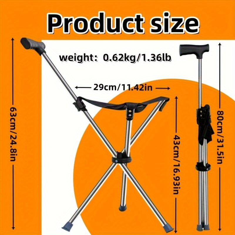 1pc 2-in-1 Collapsible Cane & Stool - 330lb Weight Capacity, Foldable Travel Cane with Locking Mechanism for Hiking, Camping, Outdoor Activities - Portable Compact Design - Image 5