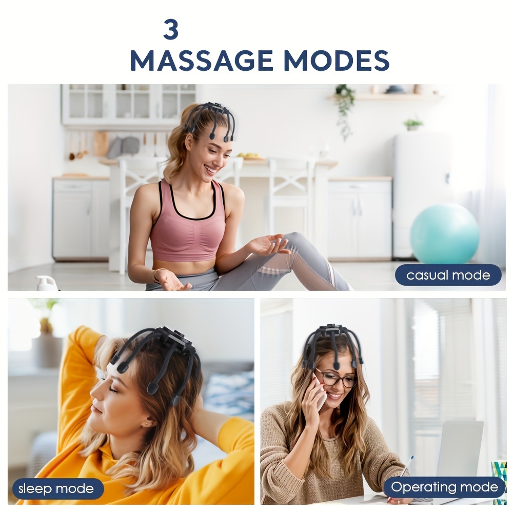 8-Finger Scalp Massager - Portable, USB Rechargeable Electric Head Massager with 3 Modes for Deep Relaxation And Relax, Relax Device | Modern Headgear | Rechargeable Battery, Scalp Massage - Image 4
