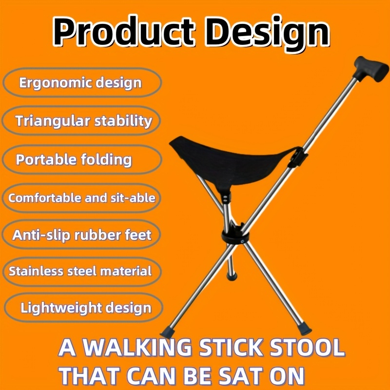 1pc 2-in-1 Collapsible Cane & Stool - 330lb Weight Capacity, Foldable Travel Cane with Locking Mechanism for Hiking, Camping, Outdoor Activities - Portable Compact Design - Image 2