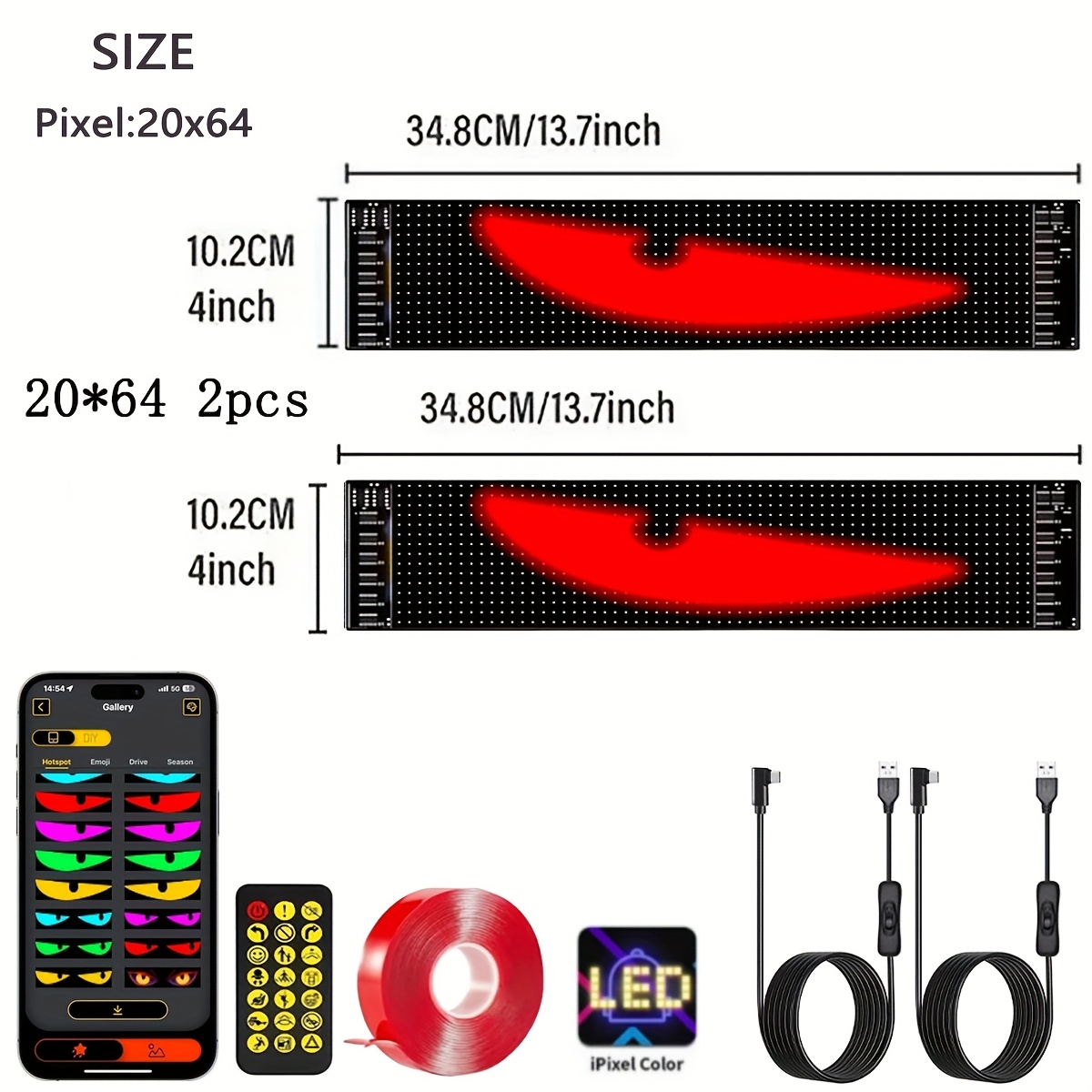 Car Mounted LED Soft Screen, Remote Control And APP Control, DIY Animation/text Flexible LED Matrix Panel, USB 5V Programmable Decorative Car, Car Decoration Accessories -13.7in * 4in 2pcs - Image 3