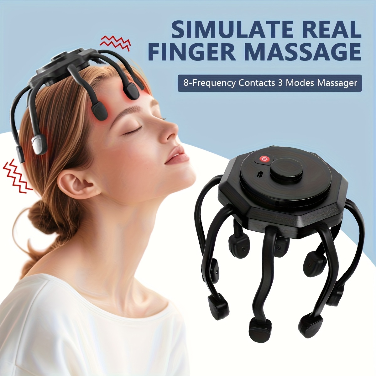 8-Finger Scalp Massager - Portable, USB Rechargeable Electric Head Massager with 3 Modes for Deep Relaxation And Relax, Relax Device | Modern Headgear | Rechargeable Battery, Scalp Massage