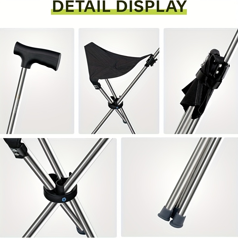 1pc 2-in-1 Collapsible Cane & Stool - 330lb Weight Capacity, Foldable Travel Cane with Locking Mechanism for Hiking, Camping, Outdoor Activities - Portable Compact Design - Image 9