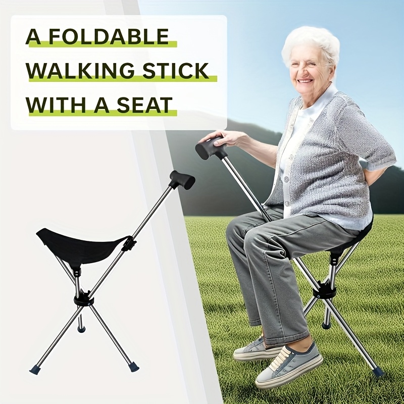 1pc 2-in-1 Collapsible Cane & Stool - 330lb Weight Capacity, Foldable Travel Cane with Locking Mechanism for Hiking, Camping, Outdoor Activities - Portable Compact Design - Image 8