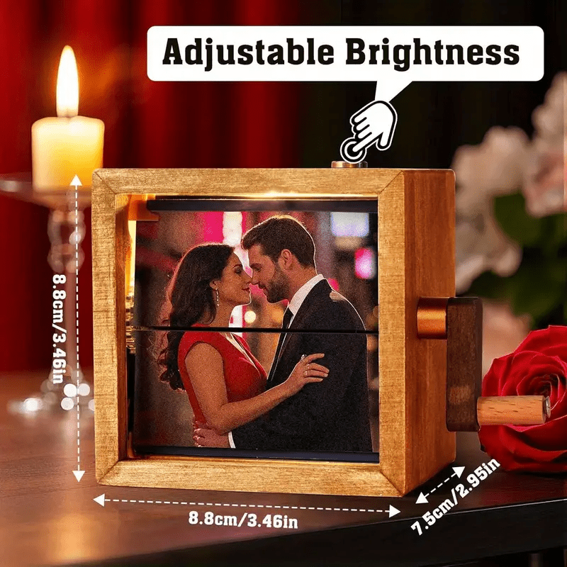 Handmade Mechanical Hand-Crank Photo Album - Luminous Flip Book with Photo Insert Slots, Durable Wood & Polyester Construction, Hand-Crank Mechanism for Couples, Mother's Day Gift, Anniversary Keepsake - Romantic Memory Book for Cherished Moments - Image 2
