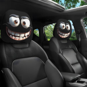 2pcs Car Headrest Covers with Funny Big-Eyed Cartoon Prints, Suitable for Travel/Daily Commute/Car Interior Decoration, Perfect for Halloween/Christmas/Thanksgiving, Fun & Practical, Suitable for All Seasons