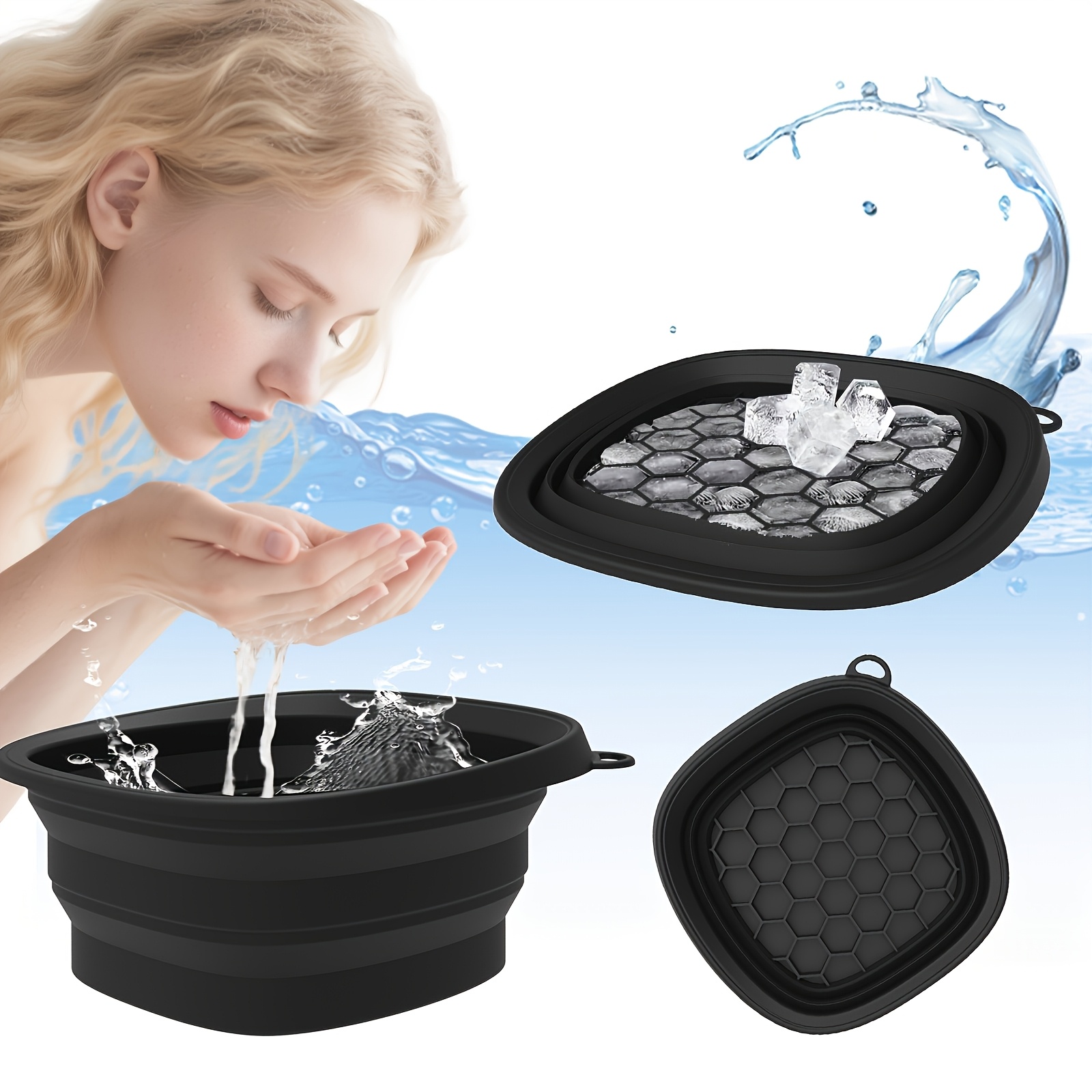 Foldable Silicone Ice Relax Face Basin with Detachable Ice Trays & 30° Ergonomic Edge - Portable Cold Compress for Skincare, Facial Cooling, Reduce Redness/ - Travel-Friendly Design, No Battery Needed, Ice Relax for Face, Skincare Accessory, Ergonomic Design, Easyclean Material