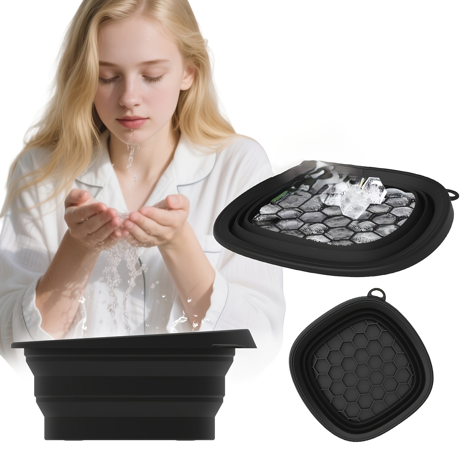 Foldable Silicone Ice Relax Face Basin with Detachable Ice Trays & 30° Ergonomic Edge - Portable Cold Compress for Skincare, Facial Cooling, Reduce Redness/ - Travel-Friendly Design, No Battery Needed, Ice Relax for Face, Skincare Accessory, Ergonomic Design, Easyclean Material - Image 2