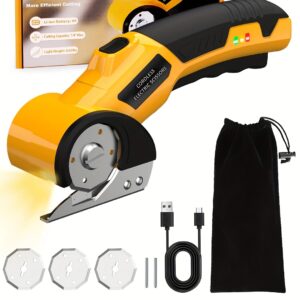 Heavy-Duty Cordless Electric Scissors with 3 Blades & 4V 2000mAh - - Rotary Cutter, Safety Lock & LED Light for Leather, Carpet, Plastic, Cardboard Cutting - Professional-Grade Fabric/Box Cutter for DIY, Workshops, Crafts, Cordless Power Tools, Carpet Fitting Tools, Power Scissors, Cordless Saw, Rotary Cutter For Fabric, Cordless Pruning Shears, Saw Cordless, Carpet Tools, Cordless Tools, Cloth Cutter, Scissors Sewing, Cordless Multitool, Craft Machines, Power Tools Cordless,