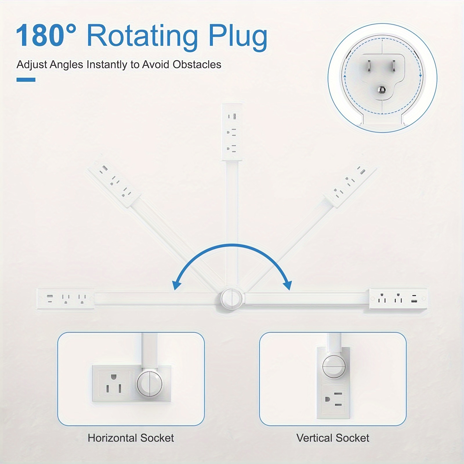 1pc Heavy-Duty 27.5" Extendable Outlet Extender with USB-A & USB-C Ports, 180° Rotating Plug, Space-Saving Design for Home & Office - Ideal for Smartphones, Tablets, Laptops, Chargers, Smartphone Charging Station, Versatile Charging Solution, Modern Aesthetic, Durable Construction, Tech Enthusiasts - Image 2