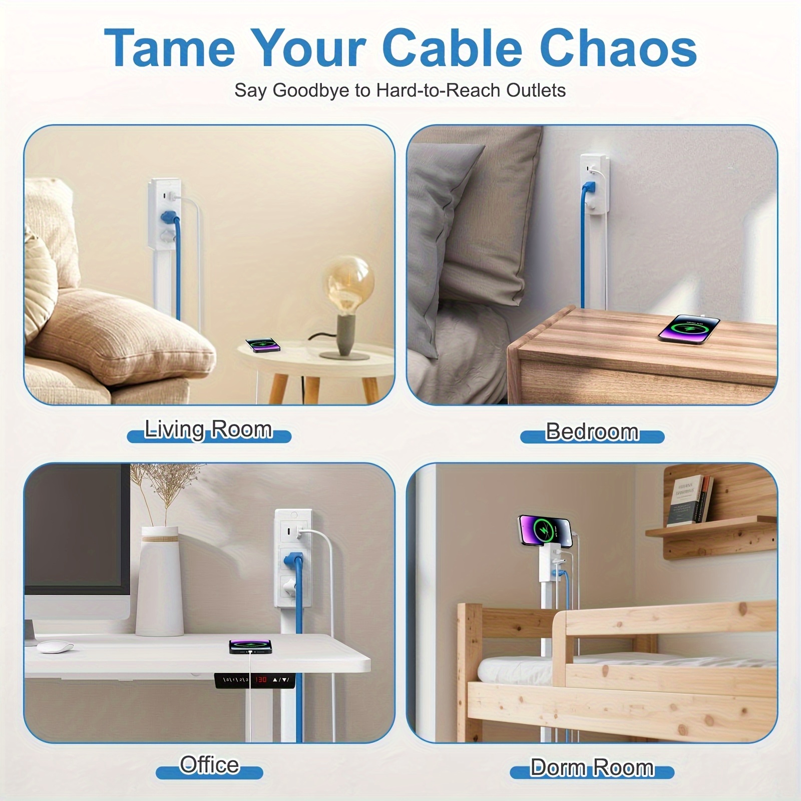 1pc Heavy-Duty 27.5" Extendable Outlet Extender with USB-A & USB-C Ports, 180° Rotating Plug, Space-Saving Design for Home & Office - Ideal for Smartphones, Tablets, Laptops, Chargers, Smartphone Charging Station, Versatile Charging Solution, Modern Aesthetic, Durable Construction, Tech Enthusiasts - Image 4