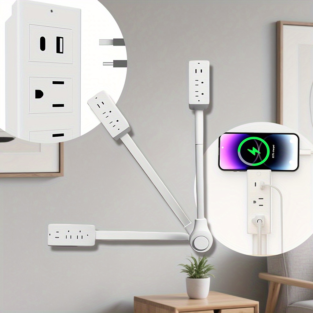 1pc Heavy-Duty 27.5" Extendable Outlet Extender with USB-A & USB-C Ports, 180° Rotating Plug, Space-Saving Design for Home & Office - Ideal for Smartphones, Tablets, Laptops, Chargers, Smartphone Charging Station, Versatile Charging Solution, Modern Aesthetic, Durable Construction, Tech Enthusiasts - Image 6