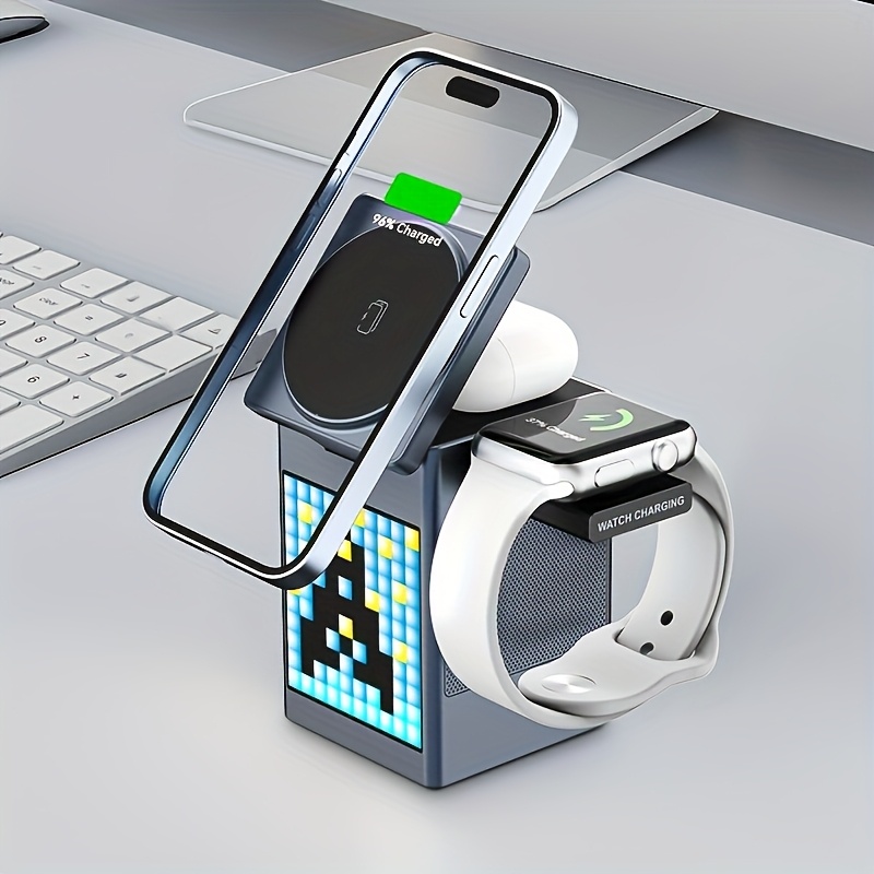 6-in-1 Fast Wireless Charging Station With Wireless Speaker, Digital Clock & Ambient Light - Magnetic Charger For IPhone 16/15/14/13/12 & for AirPods | Ideal Christmas Gift For Tech Lovers, USB-C Hub - Image 3