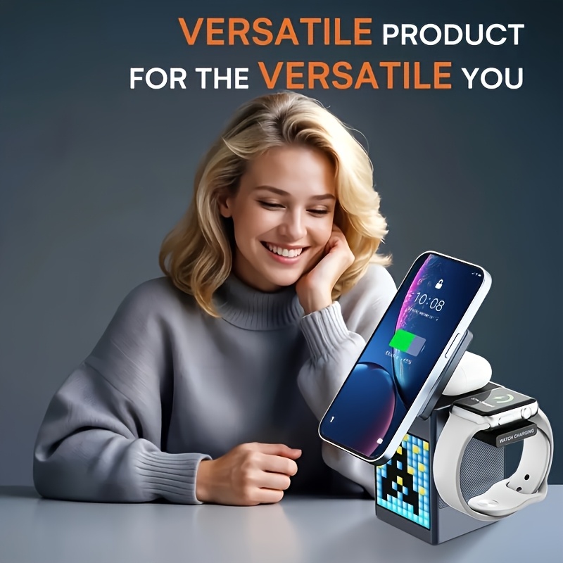 6-in-1 Fast Wireless Charging Station With Wireless Speaker, Digital Clock & Ambient Light - Magnetic Charger For IPhone 16/15/14/13/12 & for AirPods | Ideal Christmas Gift For Tech Lovers, USB-C Hub - Image 4