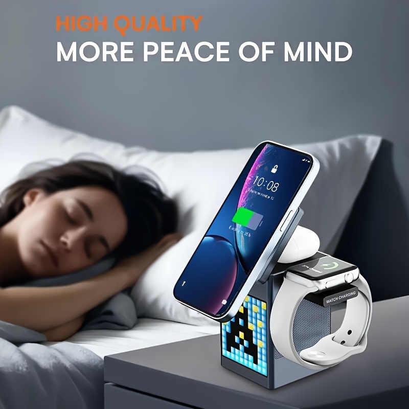 6-in-1 Fast Wireless Charging Station With Wireless Speaker, Digital Clock & Ambient Light - Magnetic Charger For IPhone 16/15/14/13/12 & for AirPods | Ideal Christmas Gift For Tech Lovers, USB-C Hub - Image 8